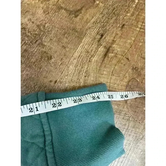 Athleta Retroplush Bomber Jacket Full Zip Women's L Tall Teal Quilted Cotton - Picture 10 of 12